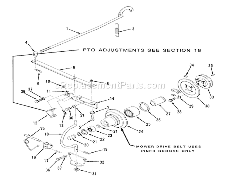 Pto Drive Diagram and Parts List for Z1-18KE02 1987 Toro Lawn Tractor