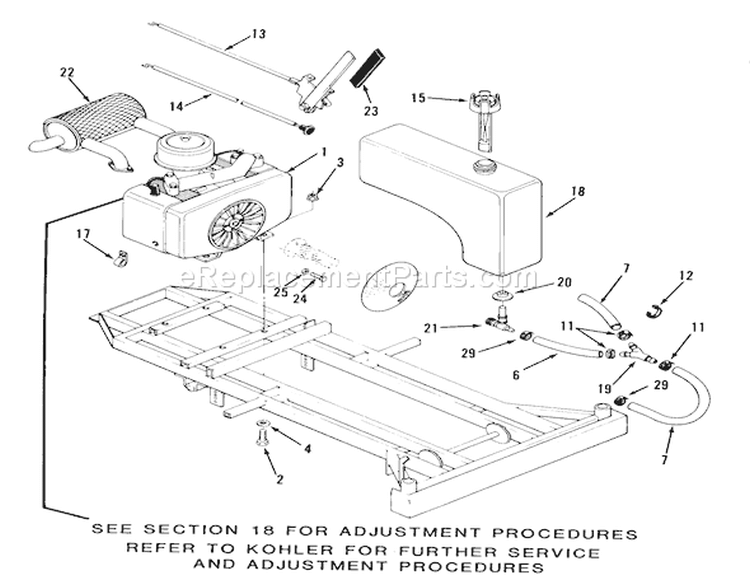 Engine And Fuel Systems Diagram and Parts List for Z1-18KE02 1987 Toro Lawn Tractor