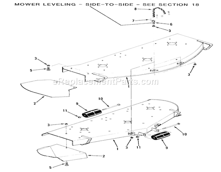 Mower Deck Diagram and Parts List for Z1-18KE02 1987 Toro Lawn Tractor