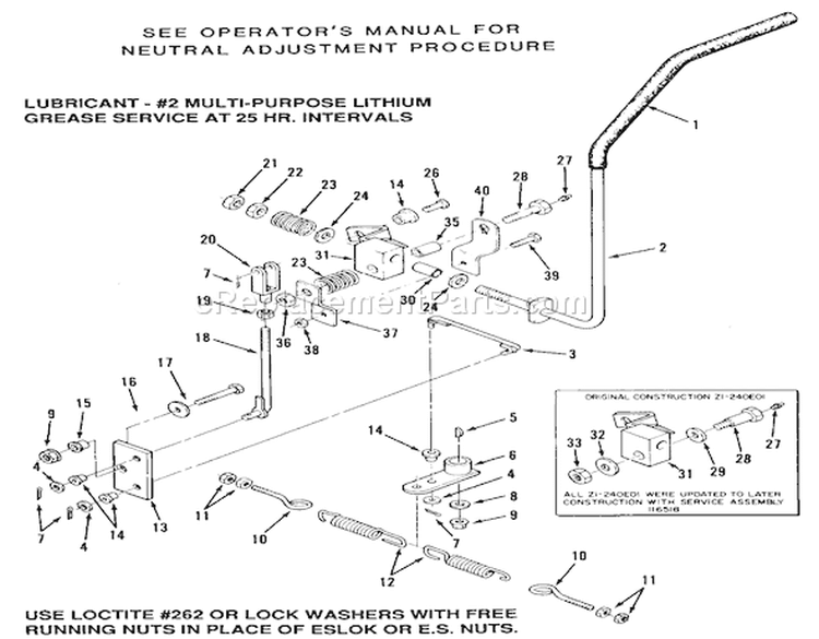 Section 5-Transmission Drive Linkage Diagram and Parts List for Z1-24OE01 1988 Toro Lawn Tractor