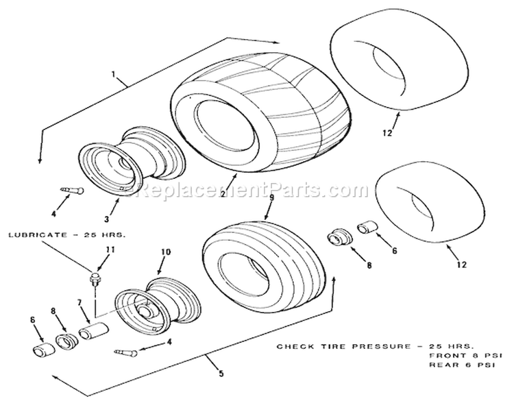Section 2-Wheels And Tires Diagram and Parts List for Z1-24OE01 1988 Toro Lawn Tractor