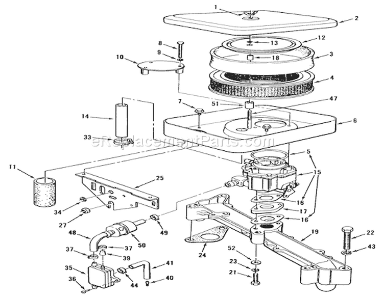 Air Cleaner And Fuel System Diagram and Parts List for Z1-24OE03 1990 Toro Lawn Tractor