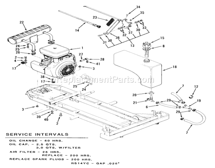 Engine And Fuel System Diagram and Parts List for Z1-24OE03 1990 Toro Lawn Tractor