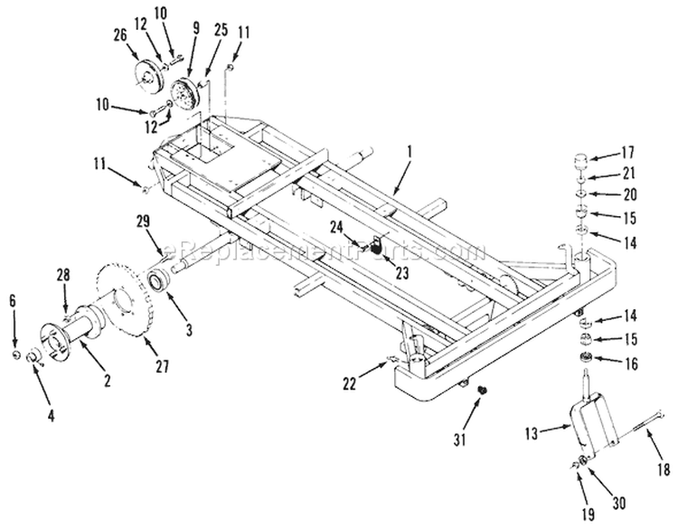 Frame, Rear Hub And Front Wheel Fork Diagram and Parts List for Z1-24OE04 1000001-1999999 - 1991 Toro Lawn Tractor