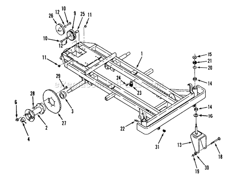 Frame, Rear Hub And Front Wheel Fork Diagram and Parts List for Z1-24OE05 2000001-2999999 - 1992 Toro Lawn Tractor