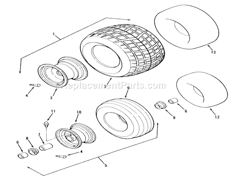 Wheels And Tires Diagram and Parts List for Z1-24OE05 2000001-2999999 - 1992 Toro Lawn Tractor