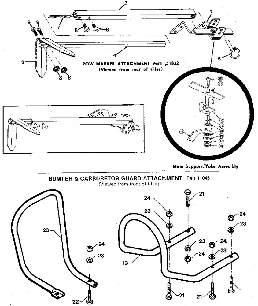 Row Marker Attachment Diagram and Parts List for JUNIOR M74690 AND UP Troy-Bilt Tiller