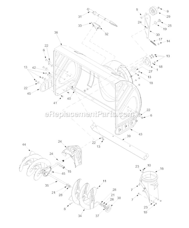 Auger Assembly Diagram and Parts List for 10030 2003 Troy-Bilt Snow Blower