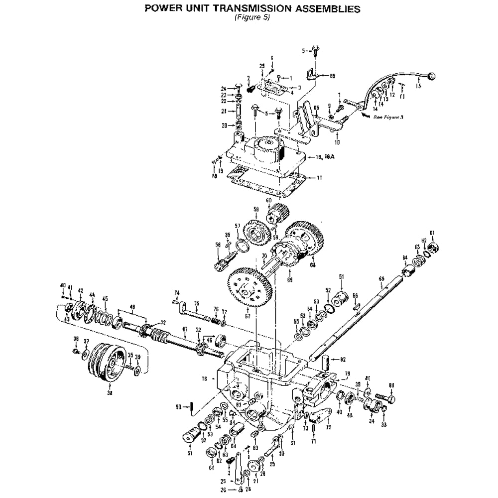 Power Unit Transmission Assemblies Diagram and Parts List for 00950727  Troy-Bilt Tiller