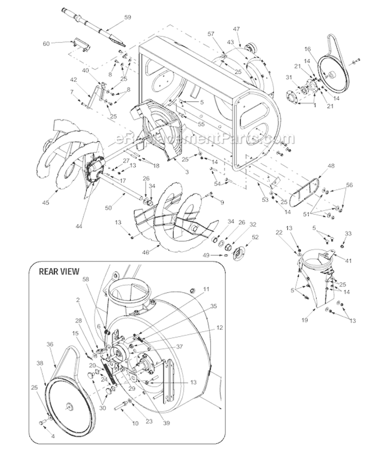 Auger Assembly Diagram and Parts List for 10530 2003 Troy-Bilt Snow Blower