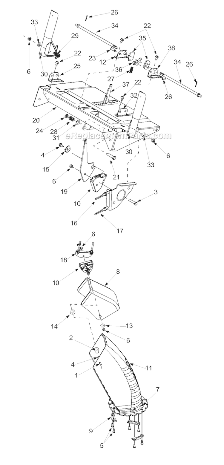 Chute Assembly Diagram and Parts List for 10530 2003 Troy-Bilt Snow Blower
