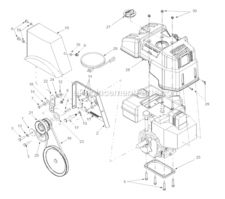 Engine Assembly Diagram and Parts List for 10530 2003 Troy-Bilt Snow Blower
