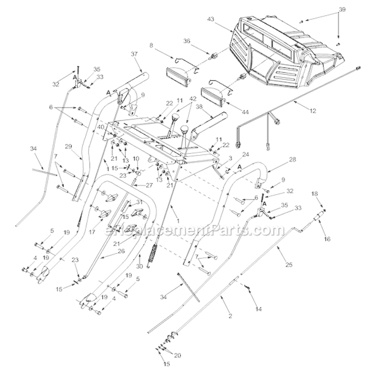 Handle & Controls Assembly Diagram and Parts List for 10530 2003 Troy-Bilt Snow Blower