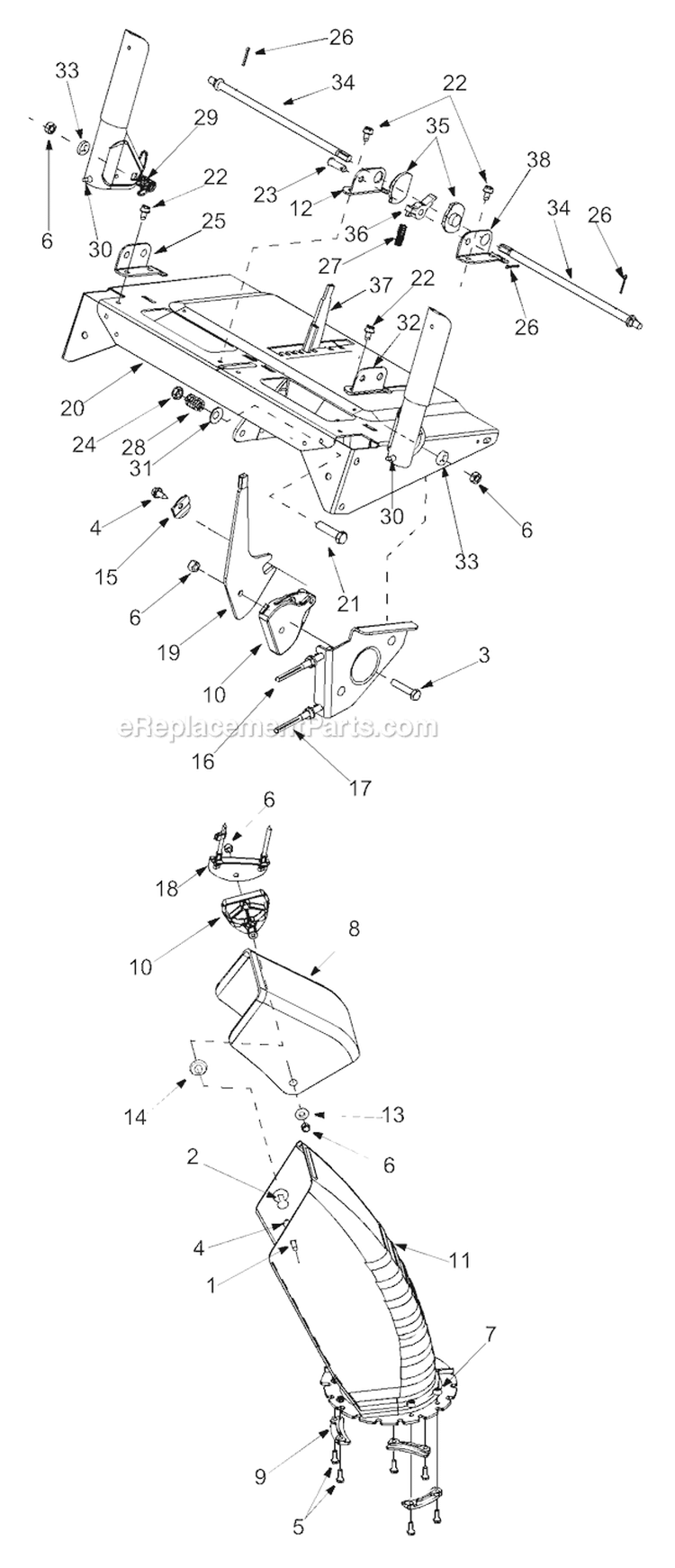 Chute Diagram and Parts List for 10530 2004 Troy-Bilt Snow Blower
