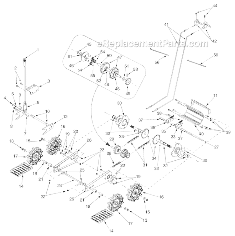Drive Diagram and Parts List for 1130 2005 Troy-Bilt Snow Blower