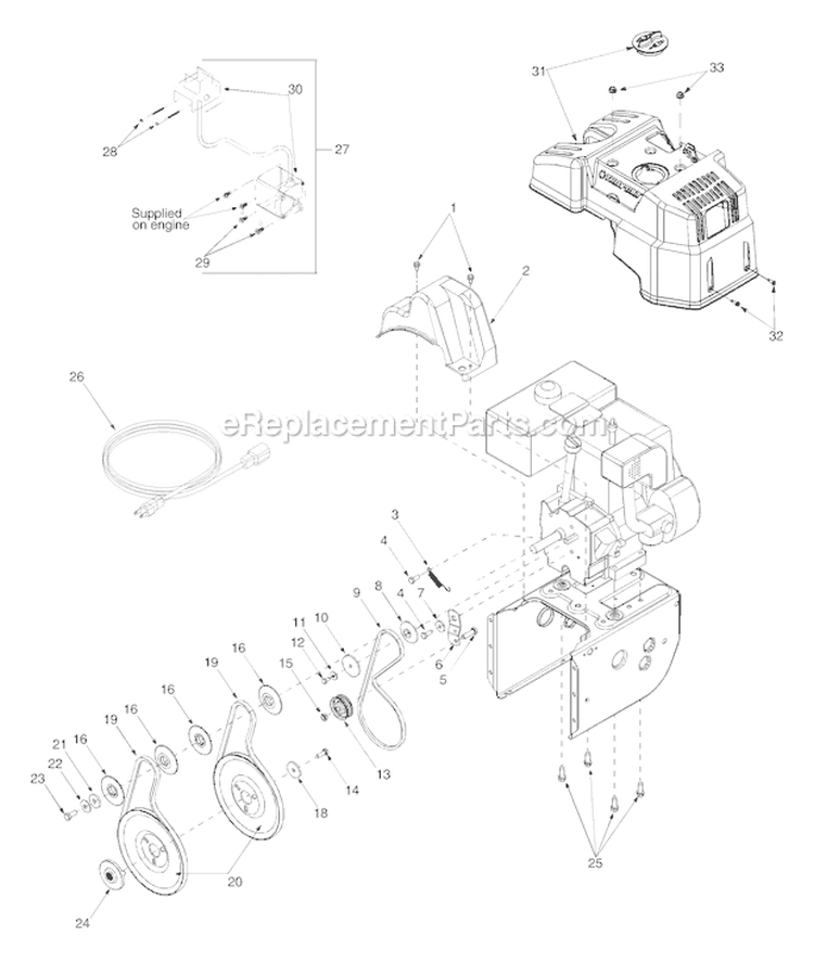 Engine Drive Diagram and Parts List for 1130 2005 Troy-Bilt Snow Blower