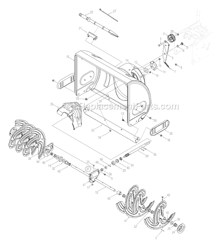 General Assembly Diagram and Parts List for 1130 2005 Troy-Bilt Snow Blower