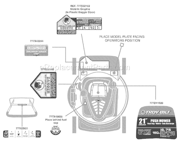 Page B Diagram and Parts List for 11A-436N266 2009 Troy-Bilt Lawn Mower