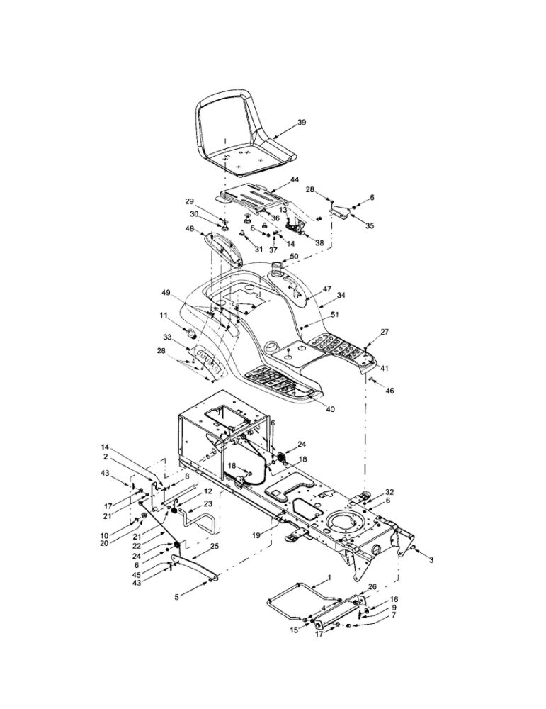Seat Section Diagram and Parts List for 13AJ609G766 2003 Troy-Bilt Lawn Mower