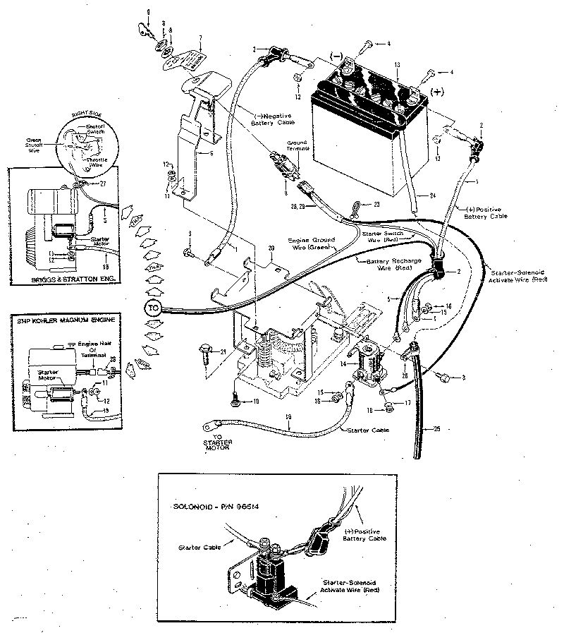 Electric Start System - 7hp And 8hp Tillers Diagram and Parts List for HORSE 916107 AND UP Troy-Bilt Tiller