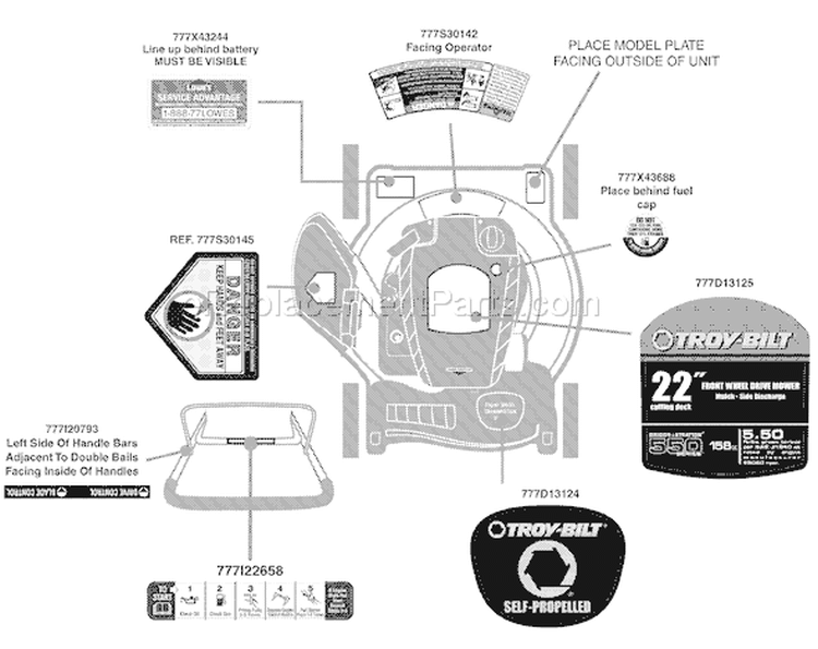 Page B Diagram and Parts List for 12A-264V211 2009 Troy-Bilt Lawn Mower
