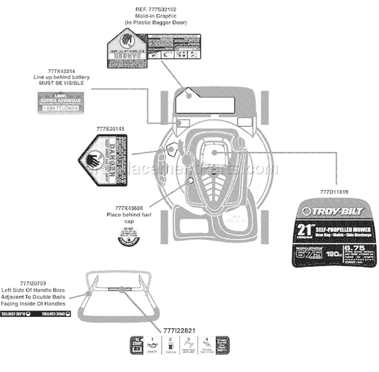 Page B Diagram and Parts List for 12A-466M066 2009 Troy-Bilt Lawn Mower