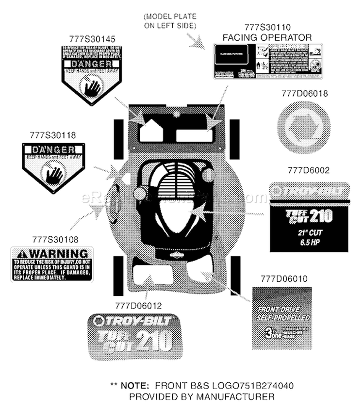Page B Diagram and Parts List for 12A-466N063 2002 Troy-Bilt Lawn Mower
