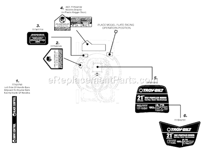 Page B Diagram and Parts List for 12A-466N266 2008 Troy-Bilt Lawn Mower