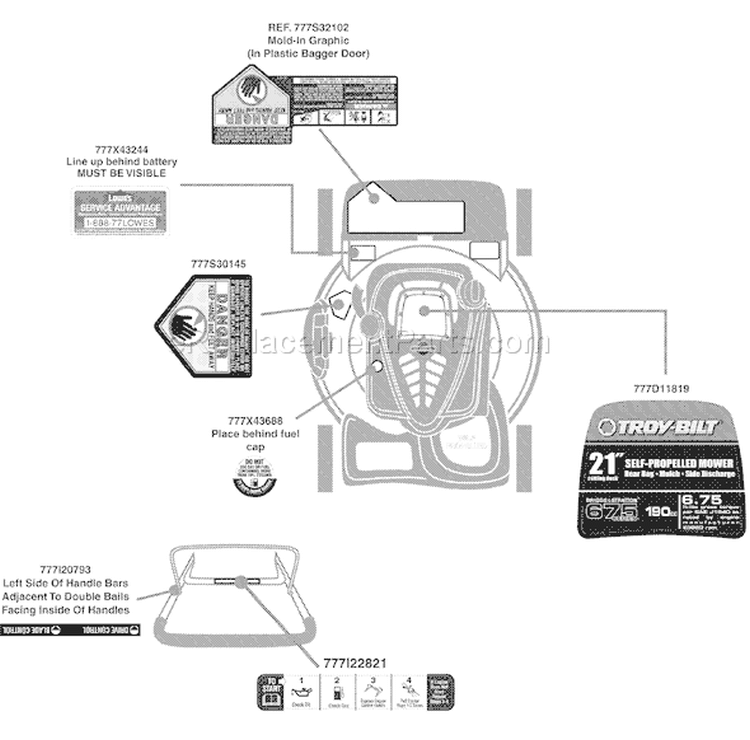 Page B Diagram and Parts List for 12A-466N266 2009 Troy-Bilt Lawn Mower