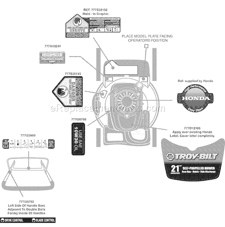Page B Diagram and Parts List for 12A-562Q711 2009 Troy-Bilt Lawn Mower
