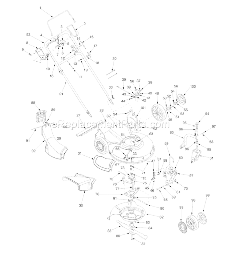 Page A Diagram and Parts List for 12A-999K063 2002 Troy-Bilt Lawn Mower