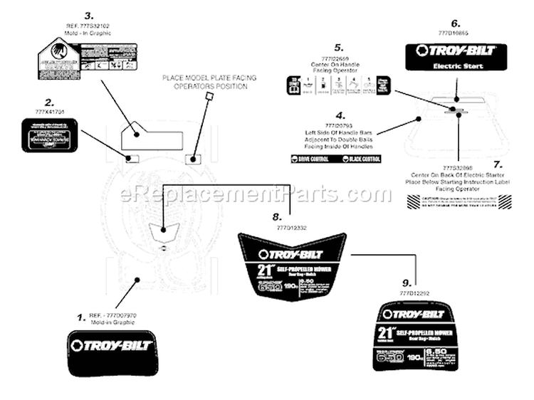 Page B Diagram and Parts List for 12AE449D066 2008 Troy-Bilt Lawn Mower