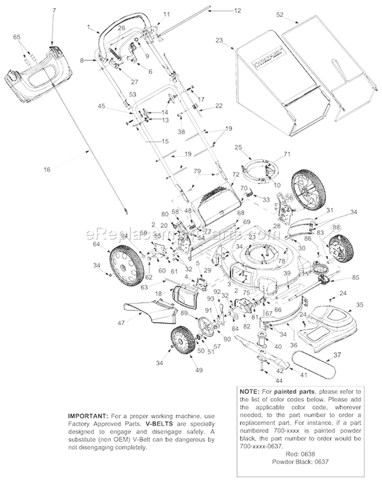 Page A Diagram and Parts List for 12AF569O766 2004 Troy-Bilt Lawn Mower
