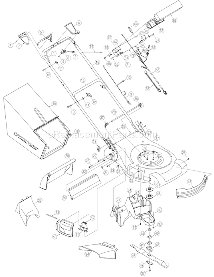 Page B Diagram and Parts List for 12AG839E766 2005 Troy-Bilt Lawn Mower