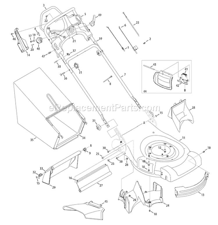 Page B Diagram and Parts List for 12AI839G211 2009 Troy-Bilt Lawn Mower