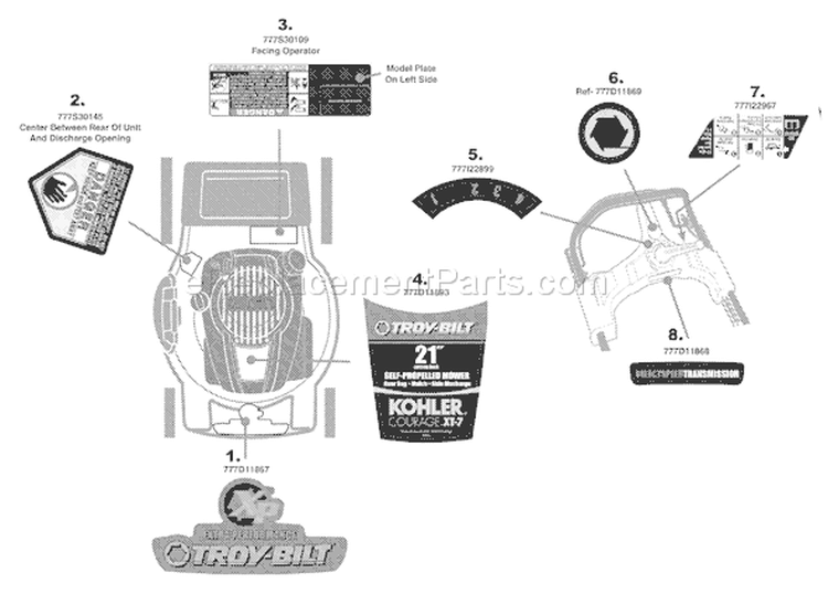 Page C Diagram and Parts List for 12AI83K1066 2008 Troy-Bilt Lawn Mower