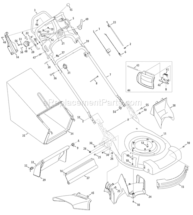 Page B Diagram and Parts List for 12AI865Q711 2008 Troy-Bilt Lawn Mower