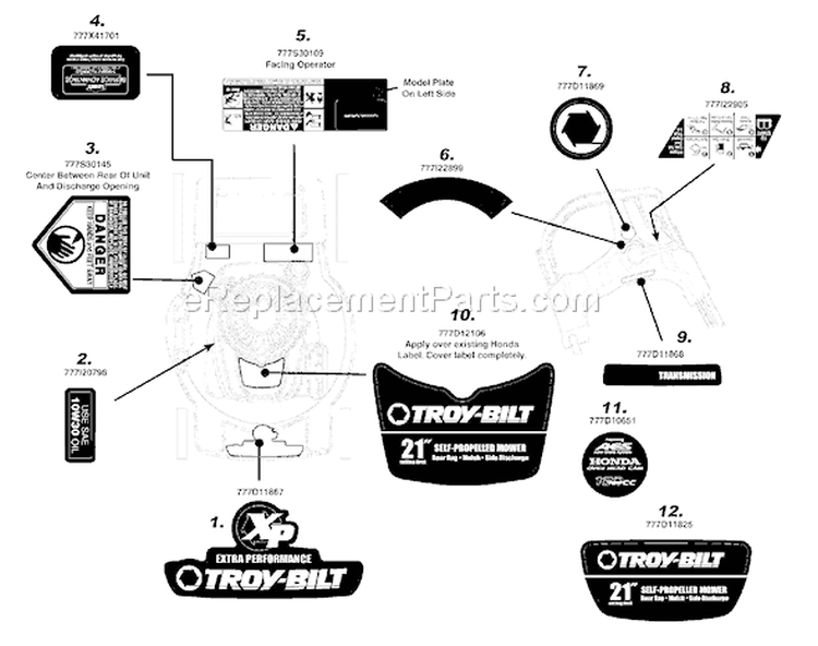 Page C Diagram and Parts List for 12AI865Q711 2008 Troy-Bilt Lawn Mower