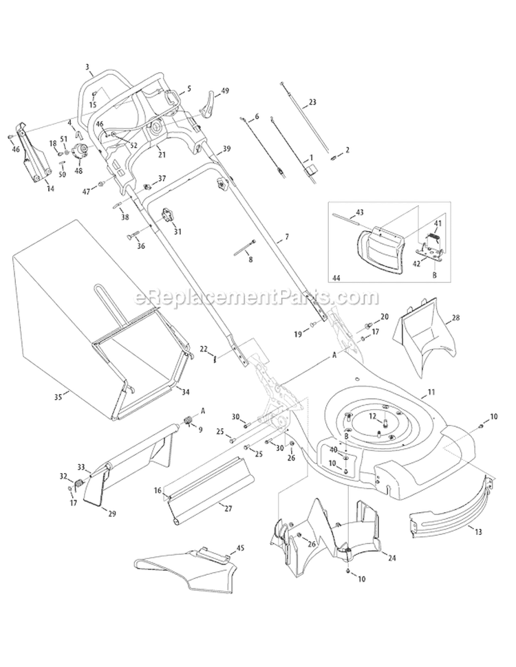 Page B Diagram and Parts List for 12AI869F011 2010 Troy-Bilt Lawn Mower