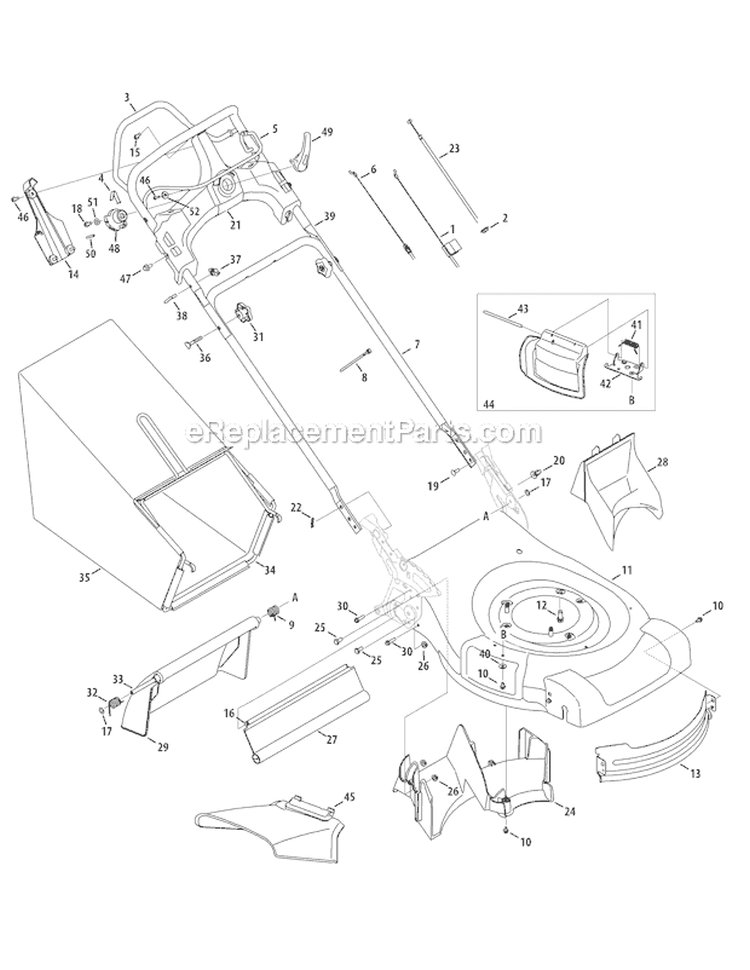 Page B Diagram and Parts List for 12AI869F066 2010 Troy-Bilt Lawn Mower