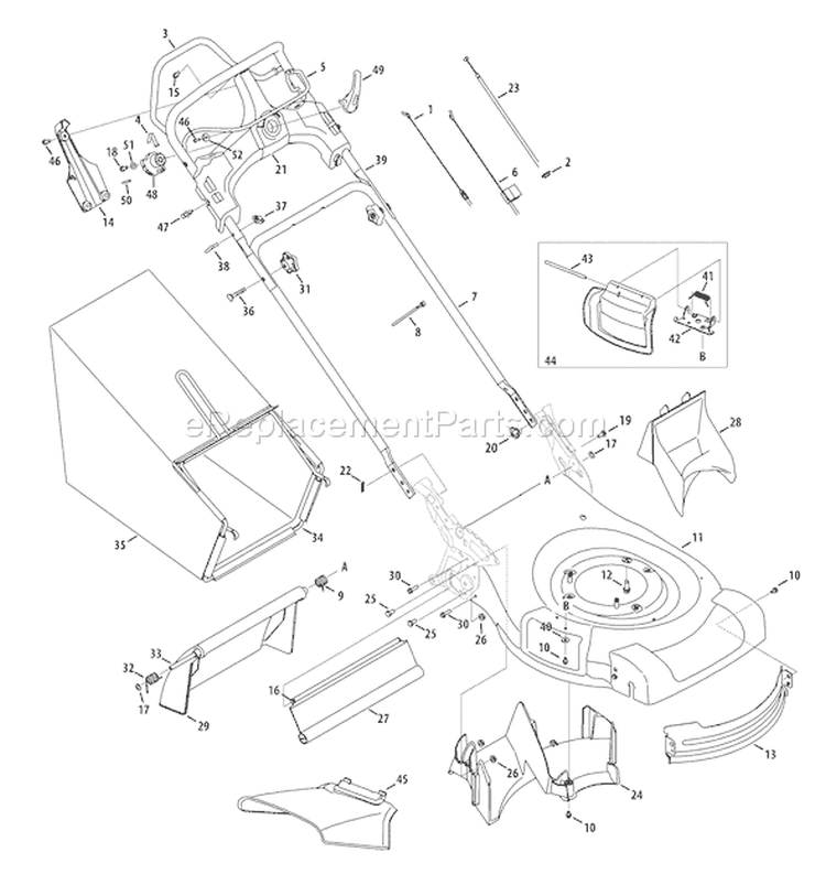 Page B Diagram and Parts List for 12AI869G211 2009 Troy-Bilt Lawn Mower