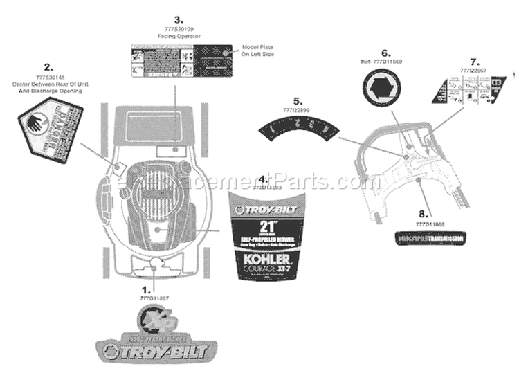 Page C Diagram and Parts List for 12AI86K1066 2008 Troy-Bilt Lawn Mower