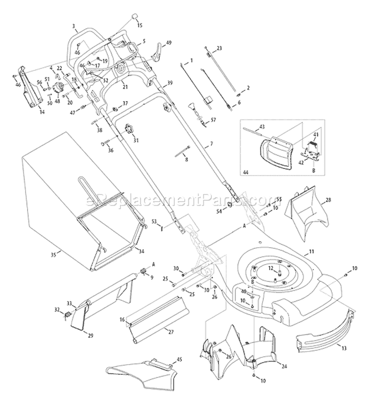 Page B Diagram and Parts List for 12AI86K2266 2008 Troy-Bilt Lawn Mower