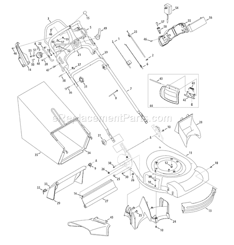 Page B Diagram and Parts List for 12AJ836E011 2008 Troy-Bilt Lawn Mower