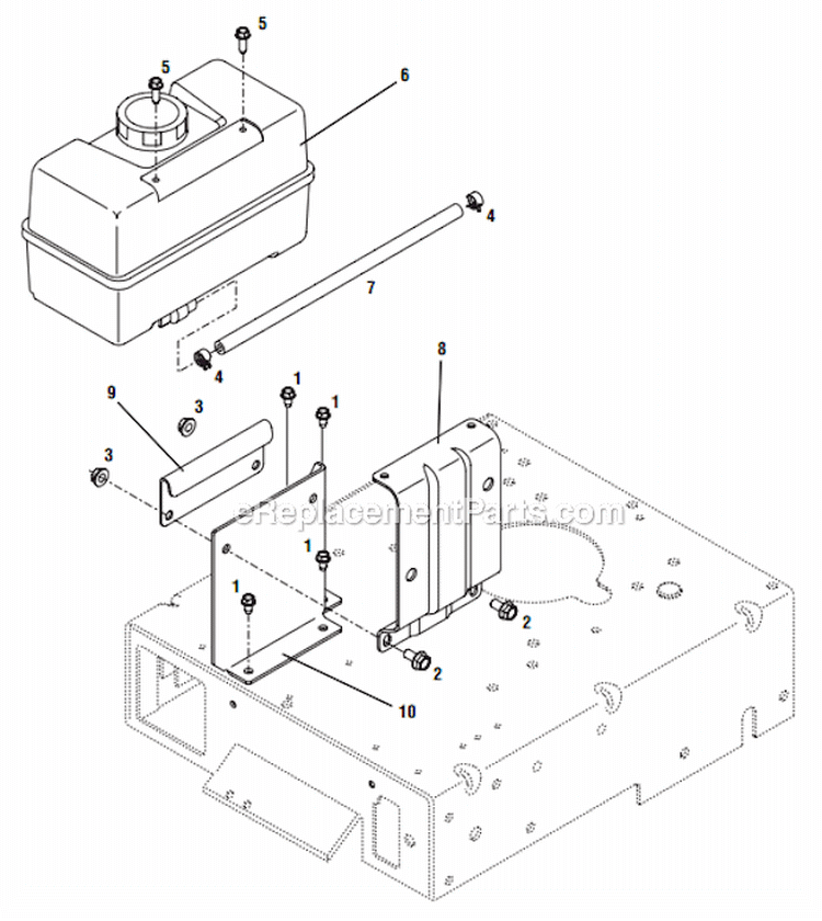 Fuel Tank Assembly Diagram and Parts List for 12B-753B766  Troy-Bilt Lawn Mower