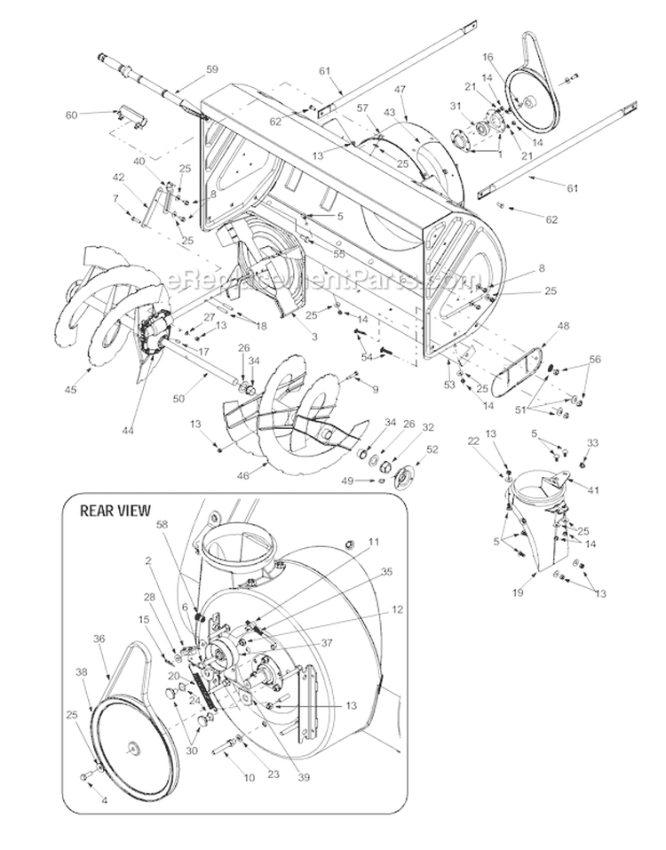 Auger Assembly Diagram and Parts List for 13045 2003 Troy-Bilt Snow Blower