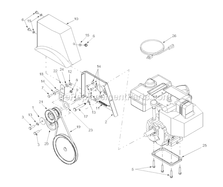 Engine Assembly Diagram and Parts List for 13045 2003 Troy-Bilt Snow Blower