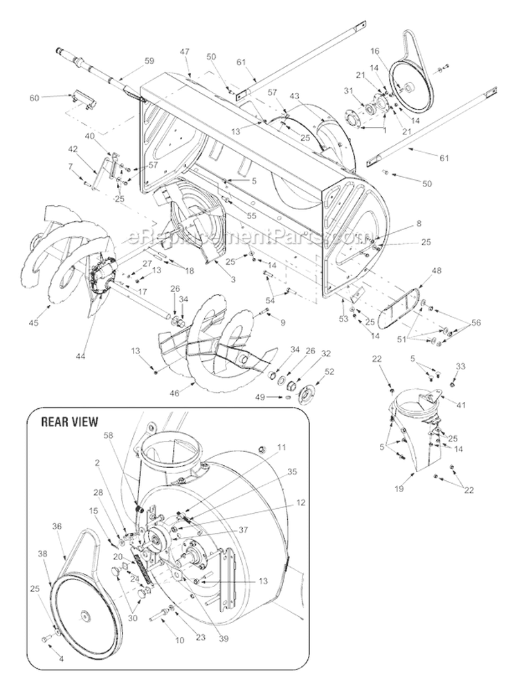 General Assembly Diagram and Parts List for 13045 2004 Troy-Bilt Snow Blower