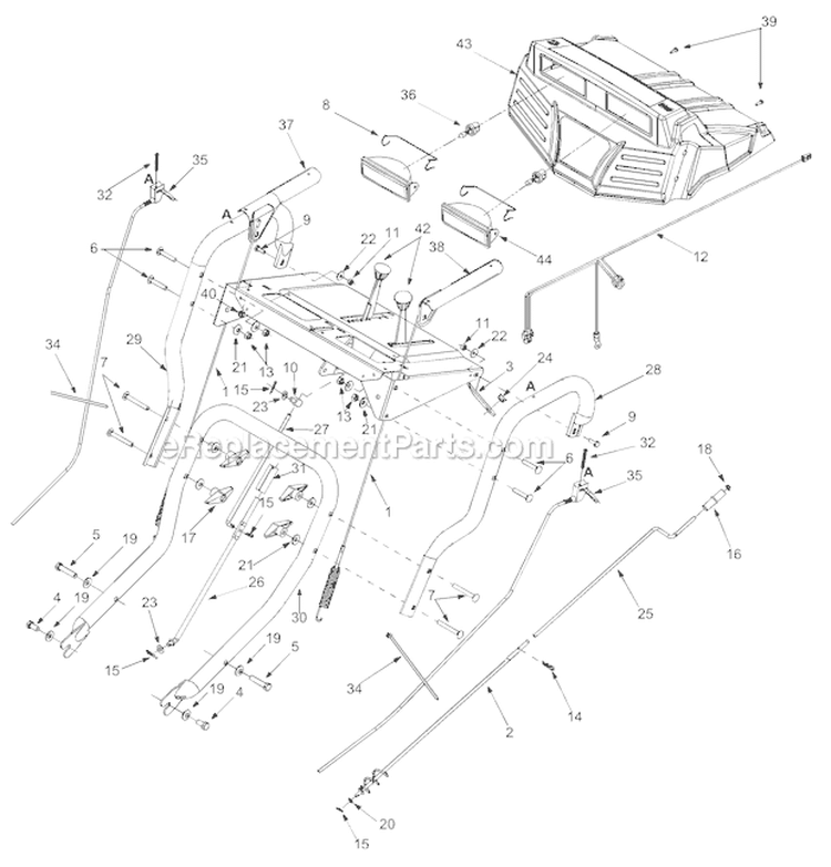 Handle Diagram and Parts List for 13045 2004 Troy-Bilt Snow Blower