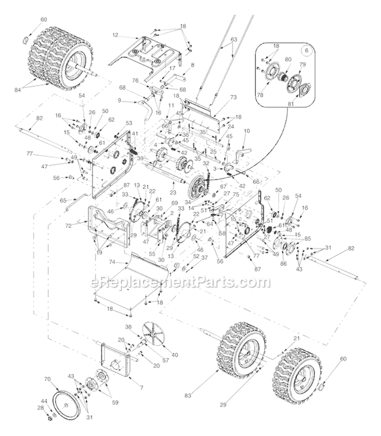 Drive Diagram and Parts List for 13045 2005 Troy-Bilt Snow Blower